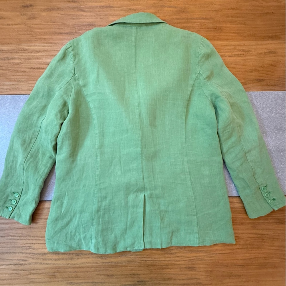 Sundance Oaklee Linen Double Breasted Blazer Green Tea Size Large Petite - Picture 4 of 12